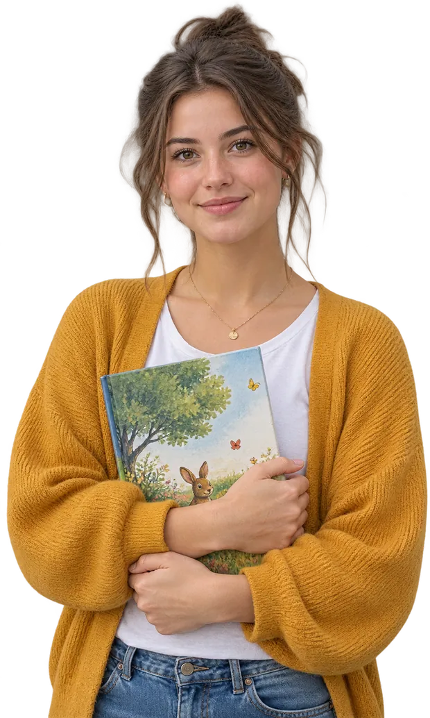 Eine junge Frau mit einem Bilderbuch